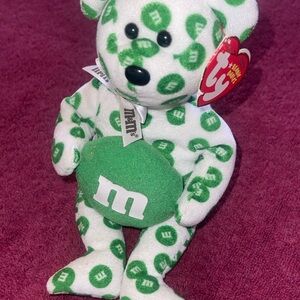 Ty Beanie Baby Bear with Green M&M Design